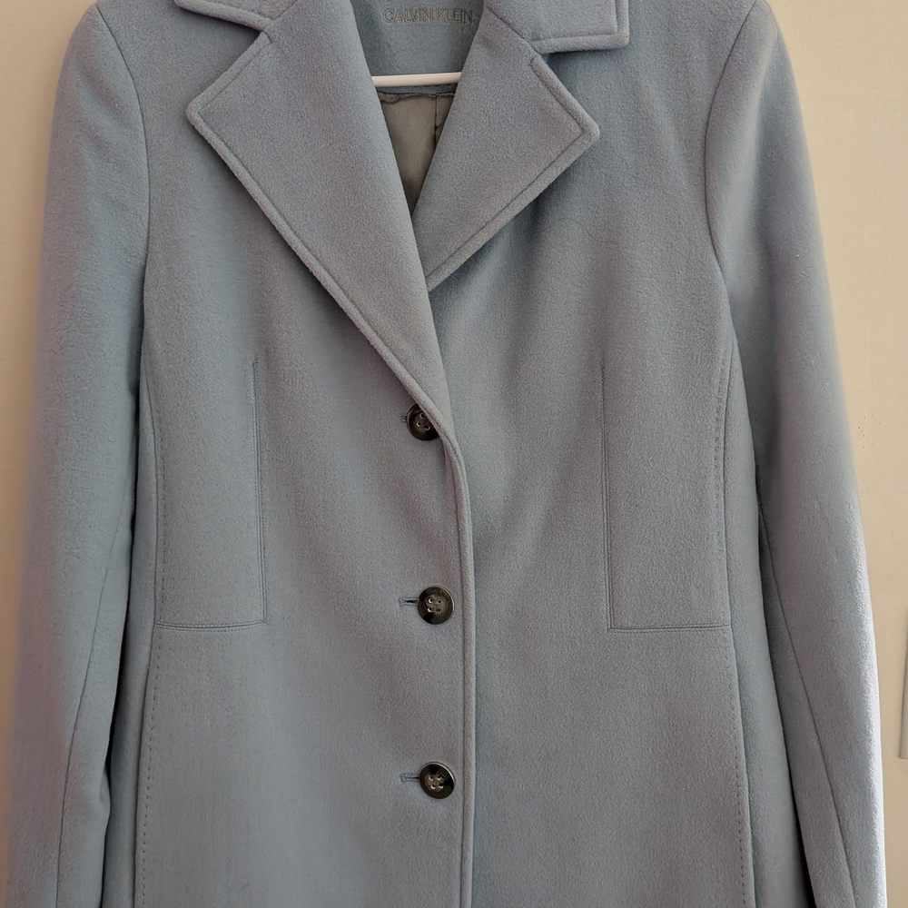 Women's Calvin Klein Light Blue Wool Blend Coat Size 4 - Picture 14 of 14